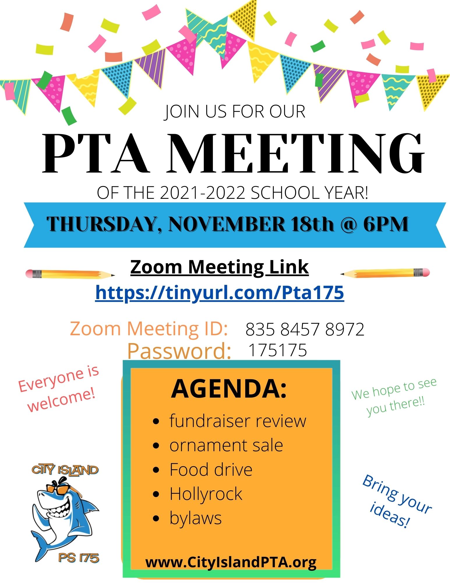 NOVEMBER PTA MEETING City Island School PS 175 PTA